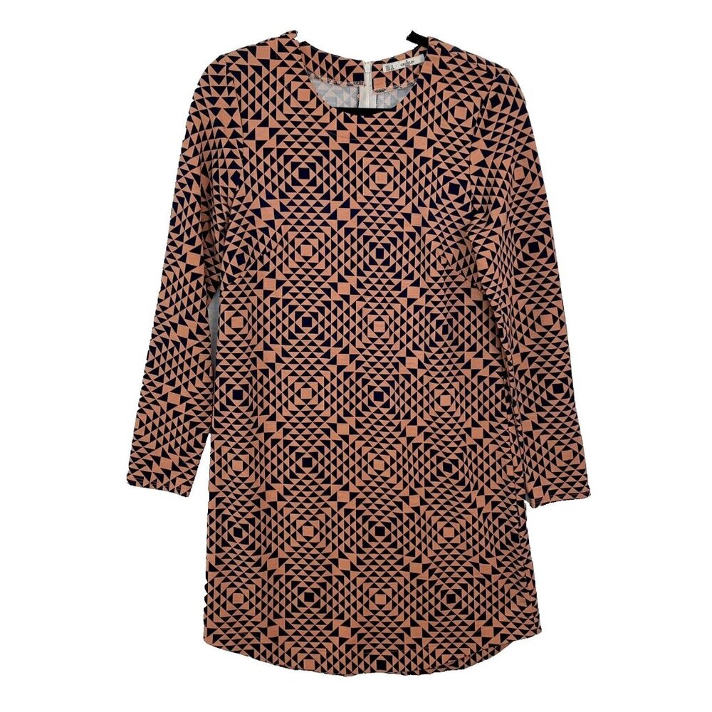 Grifflin Paris Women's Geometric Retro Shift Long Sleeve Dress Size S Blue Peach